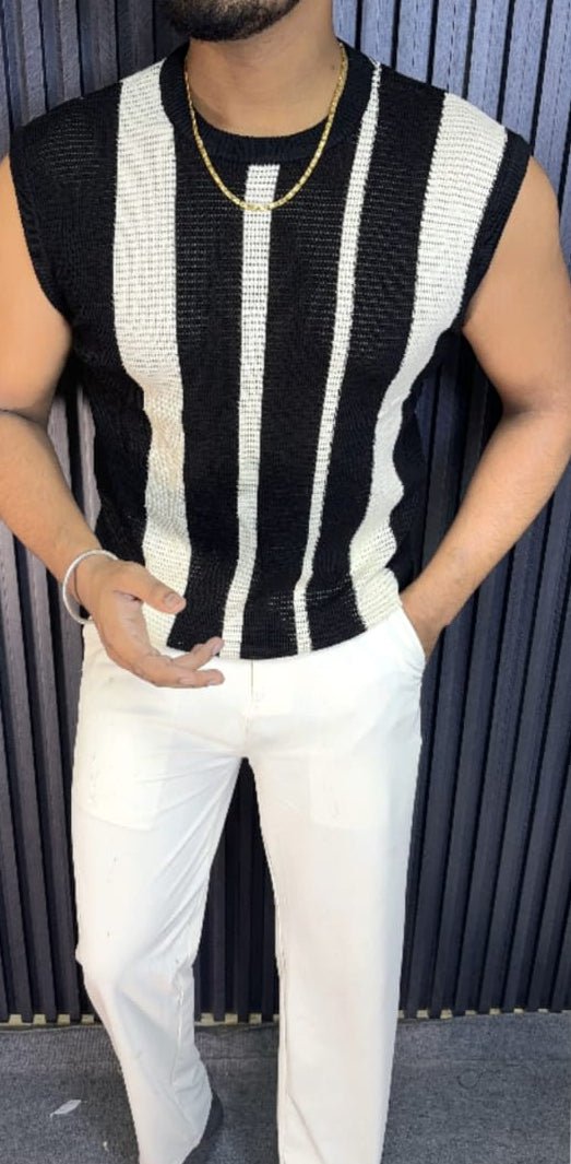 ZFJY KNITTED STRIPE SANDO TSHIRT - BLACK - Under Attack