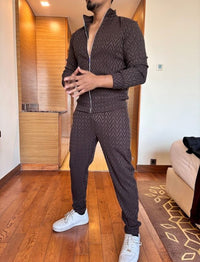 Zig zag embossed tracksuit - brown
