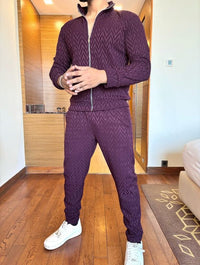 Zig zag embossed tracksuit - wine